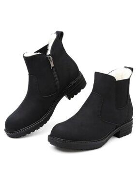 Womens Chelsea Boots Waterproof Faux Fur Lined Winter Ankle Boots Side Zipper